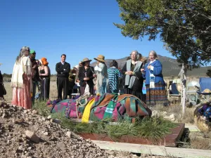 Mourners gather at a traditional Tohono O'odham Funeral