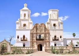 The front entrance of the San Xavier del Bac Mission - a Catholic Shrine and Beautiful Landmark